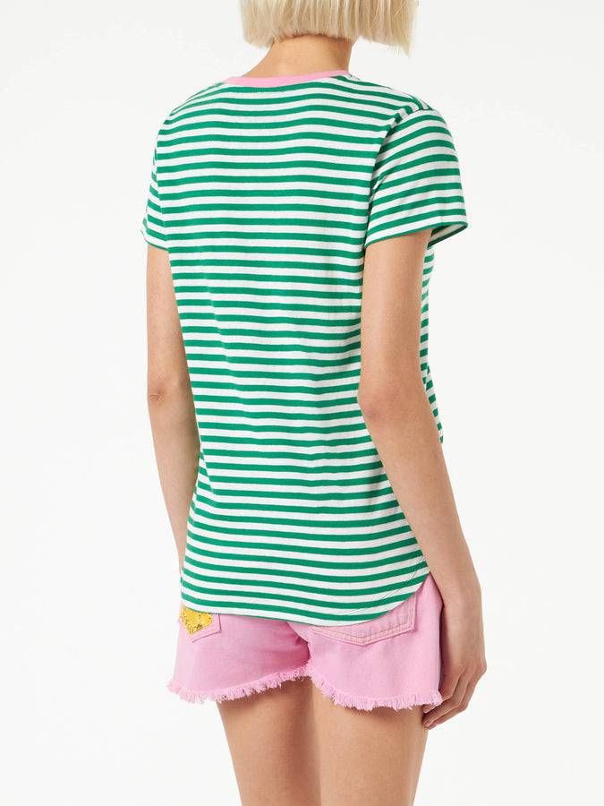 Mc2 Saint Barth T-shirt Verde In Cotone Con Ricamo Madame à La Plage