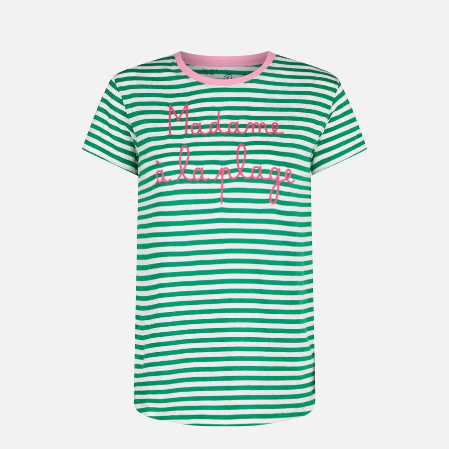 Mc2 Saint Barth T-shirt Verde In Cotone Con Ricamo Madame à La Plage