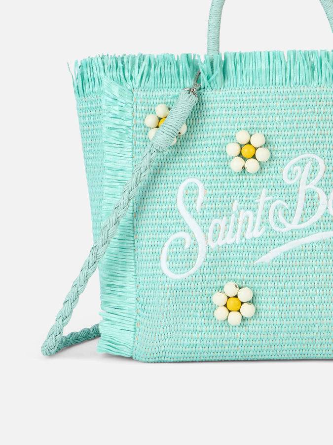 Mc2 Saint Barth Water Green Colette Straw Handbag With Flower Wood Beads Embellishment