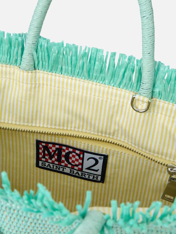 Mc2 Saint Barth Water Green Colette Straw Handbag With Flower Wood Beads Embellishment