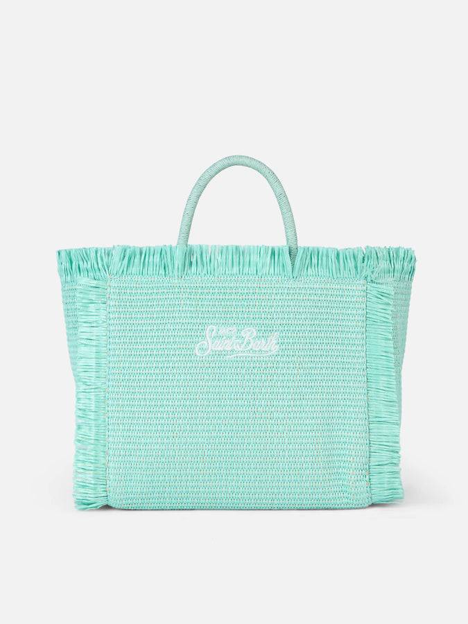 Mc2 Saint Barth Water Green Colette Straw Handbag With Flower Wood Beads Embellishment