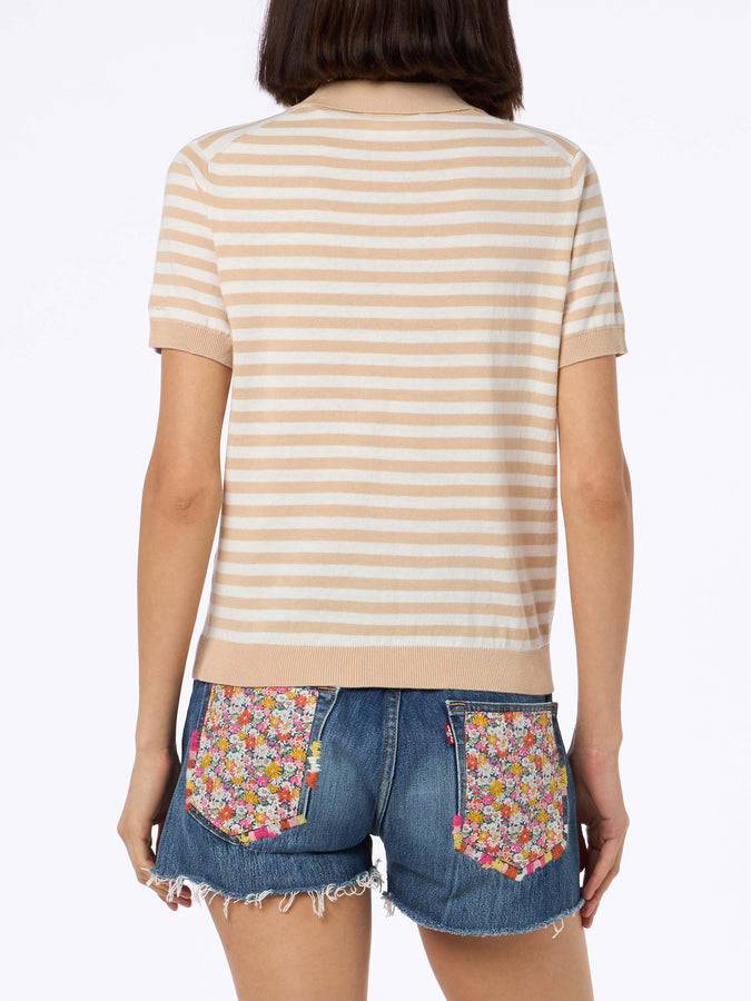 Mc2 Saint Barth Woman Beige Striped Knitted Polo Evonne