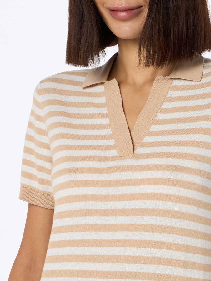 Mc2 Saint Barth Woman Beige Striped Knitted Polo Evonne