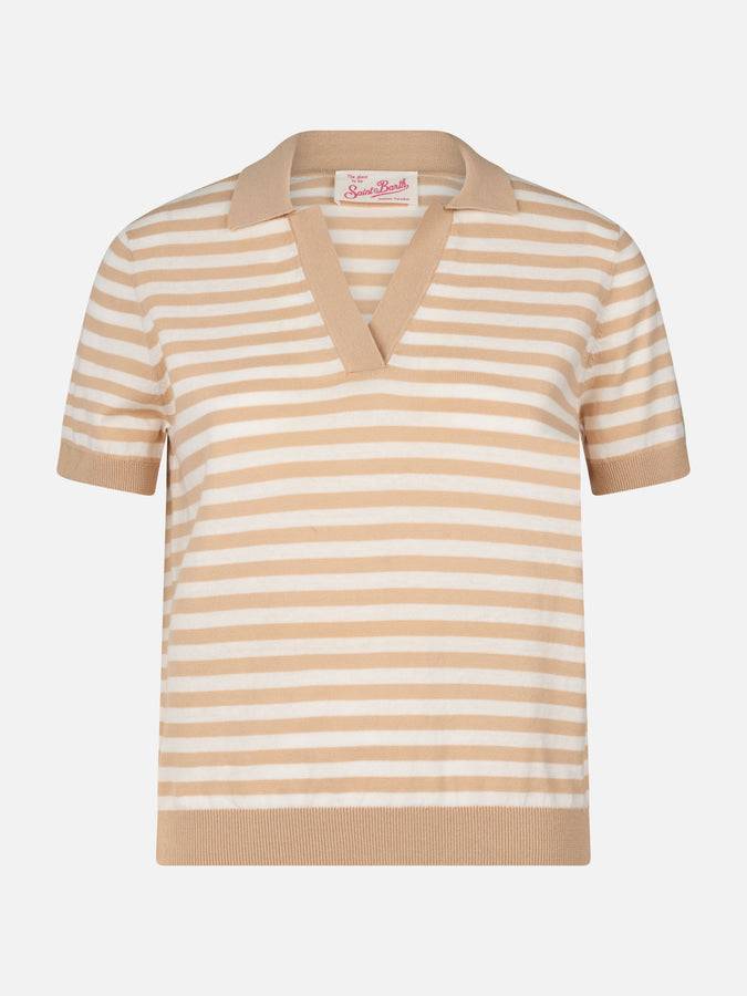 Mc2 Saint Barth Woman Beige Striped Knitted Polo Evonne