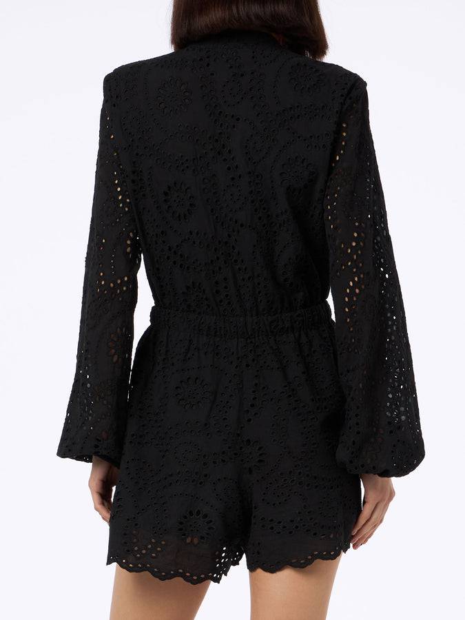 Mc2 Saint Barth Woman Black Sangallo Lace Cotton Playsuit Julian