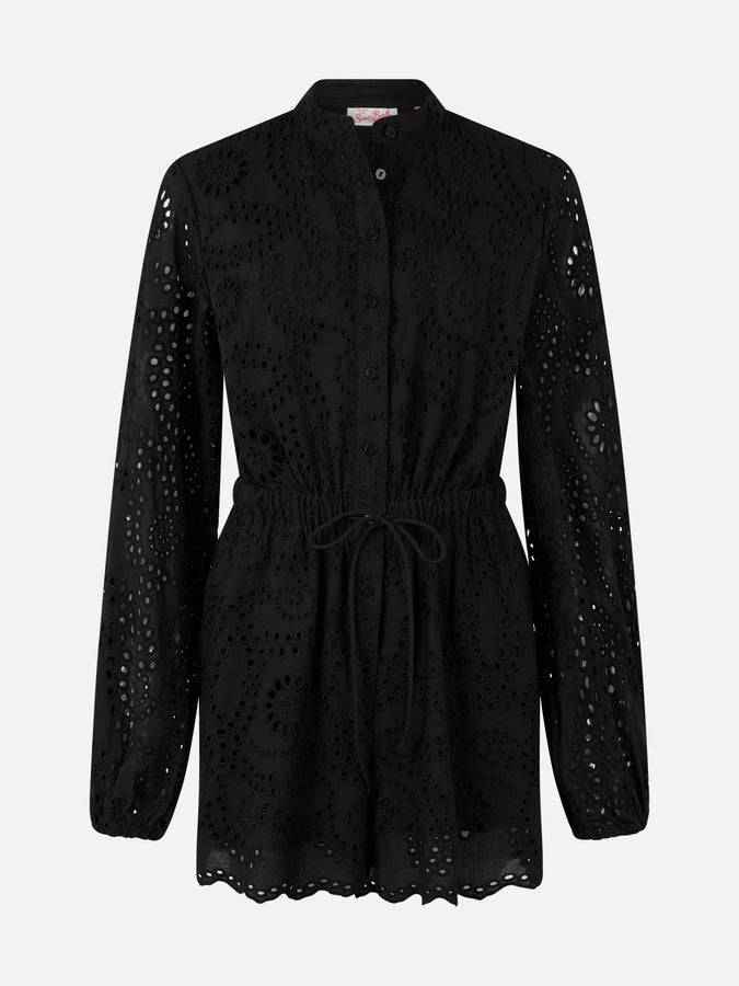 Mc2 Saint Barth Woman Black Sangallo Lace Cotton Playsuit Julian