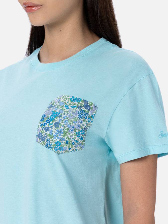 Mc2 Saint Barth Woman Cotton Jersey Crewneck T-shirt Emilie Joanna Luise Patch Pocket | MADE WITH LIBERTY FABRIC