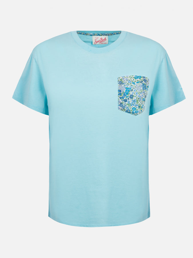 Mc2 Saint Barth Woman Cotton Jersey Crewneck T-shirt Emilie Joanna Luise Patch Pocket | MADE WITH LIBERTY FABRIC