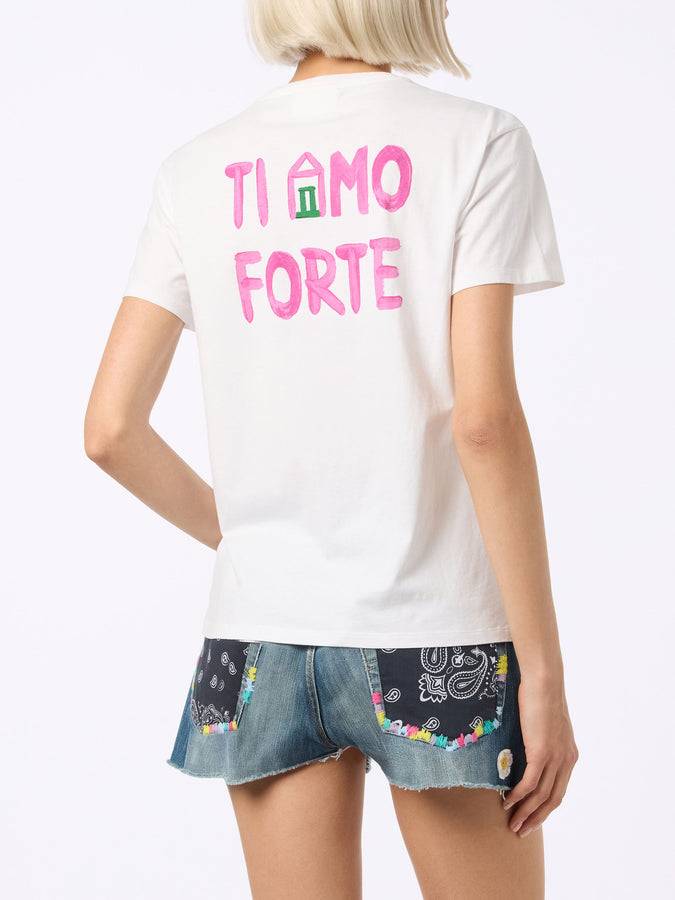 Mc2 Saint Barth Woman Cotton Jersey Crewneck T-shirt Emilie With Amo Forte Print | ALLE BOE SPECIAL EDITION