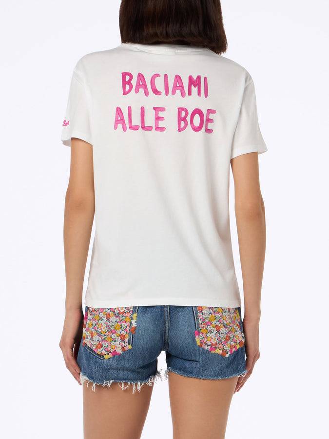 Mc2 Saint Barth Woman Cotton Jersey Crewneck T-shirt Emilie With Baciami Alle Boe Print | ALLE BOE SPECIAL EDITION