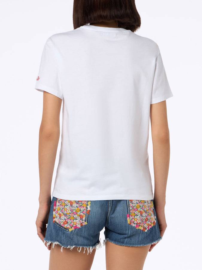 Mc2 Saint Barth Woman Cotton Jersey Crewneck T-shirt Emilie With Maledetta Primavera Embroidery | @serepocaiontas SPECIAL EDITION