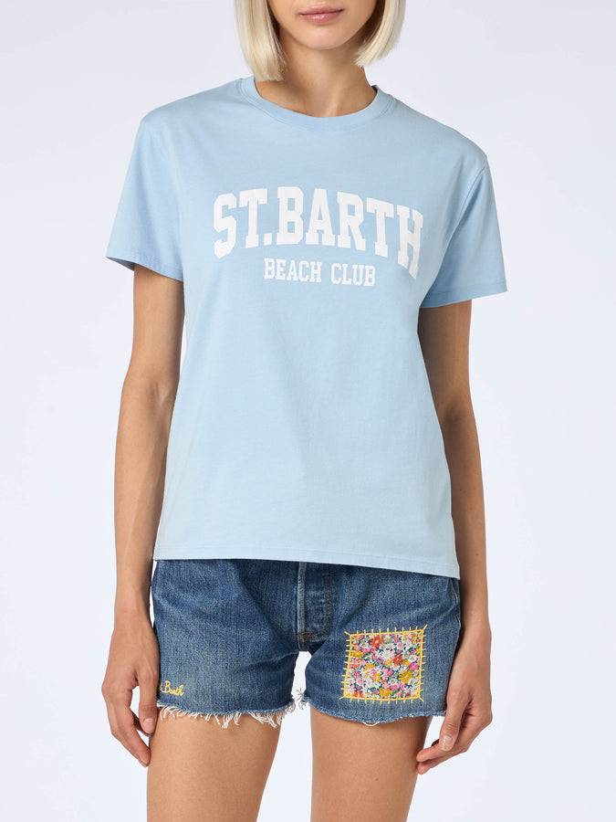 Mc2 Saint Barth Woman Cotton Jersey Crewneck T-shirt Emilie With St Barth Beach Club Print