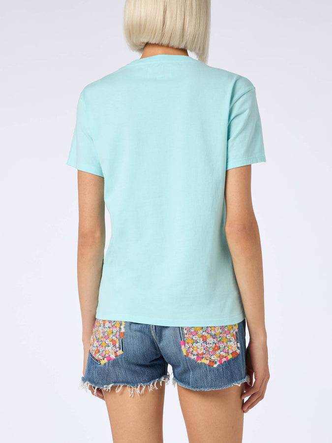 Mc2 Saint Barth Woman Cotton Jersey Crewneck T-shirt Emilie With St. Barth Beach Club Print