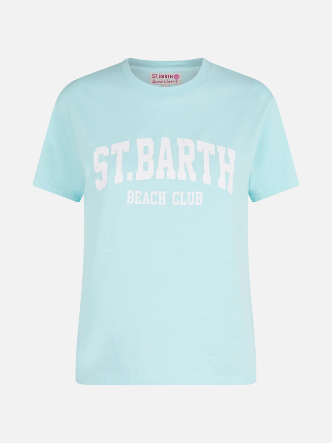 Mc2 Saint Barth Woman Cotton Jersey Crewneck T-shirt Emilie With St. Barth Beach Club Print