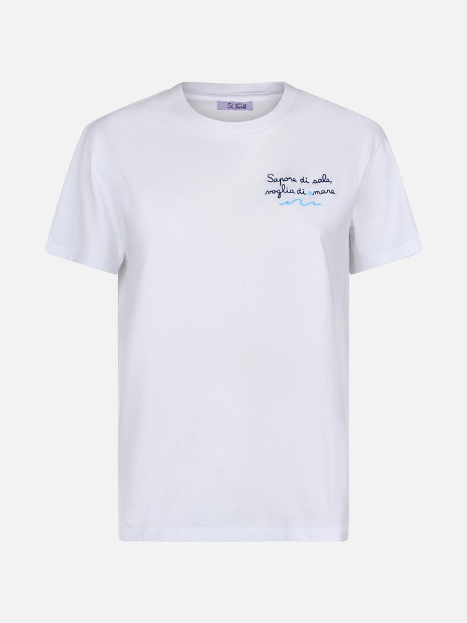 Mc2 Saint Barth Woman Cotton Jersey Crewneck T-shirt Emilie With Voglia Di Amare Embroidery | @serepocaiontas SPECIAL EDITION