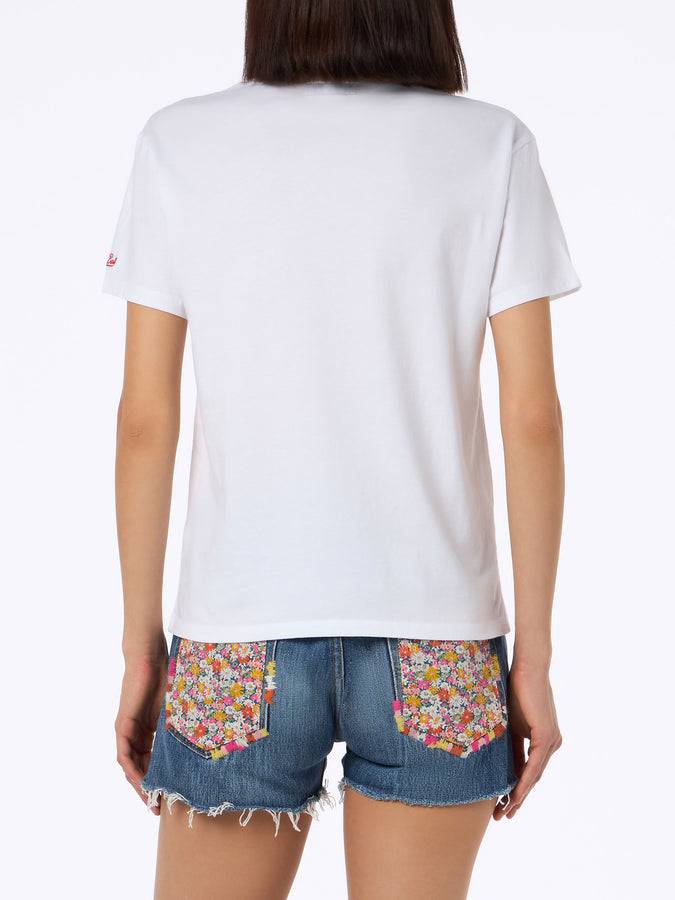 Mc2 Saint Barth Woman Cotton Jersey Crewneck T-shirt Emilie With Voglia Di Amare Embroidery | @serepocaiontas SPECIAL EDITION