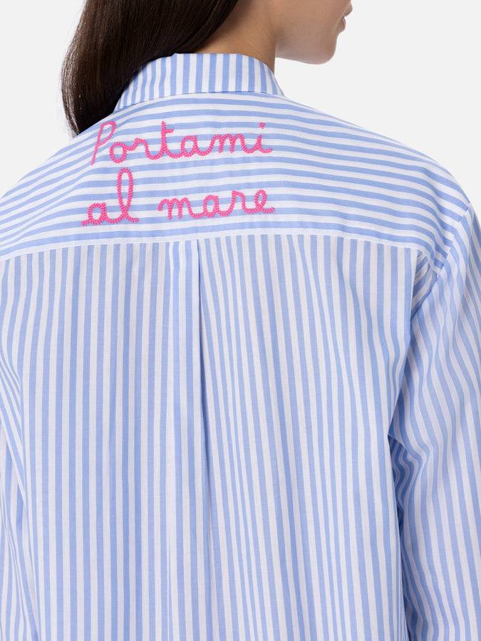 Mc2 Saint Barth Woman Cotton Shirt Brigitte With Light Blue Striped Print
