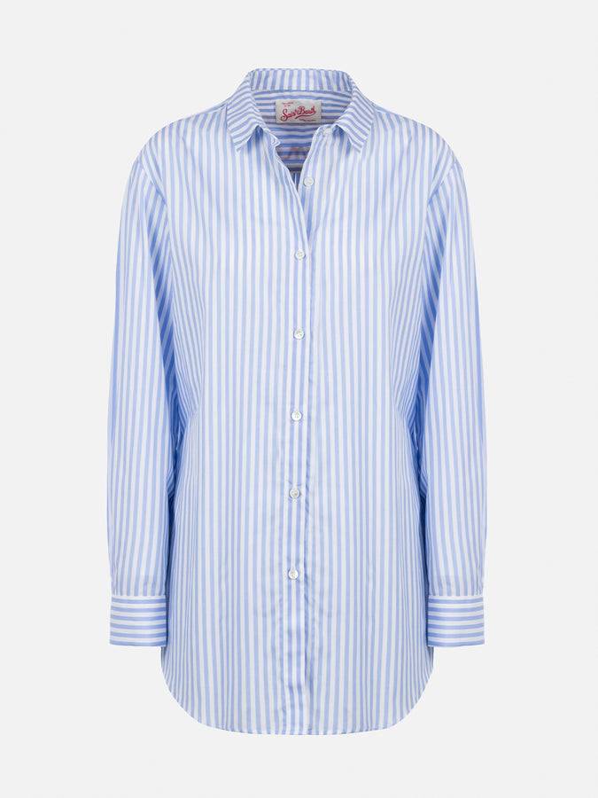 Mc2 Saint Barth Woman Cotton Shirt Brigitte With Light Blue Striped Print
