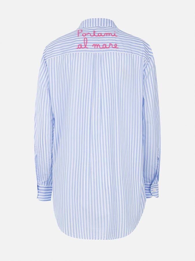 Mc2 Saint Barth Woman Cotton Shirt Brigitte With Light Blue Striped Print