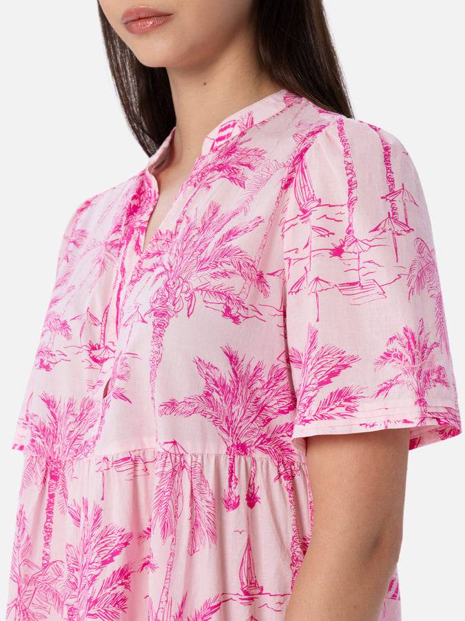 Mc2 Saint Barth Woman Cotton Voile Short Dress Siara With Toile De Jouy Print