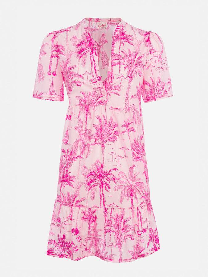 Mc2 Saint Barth Woman Cotton Voile Short Dress Siara With Toile De Jouy Print