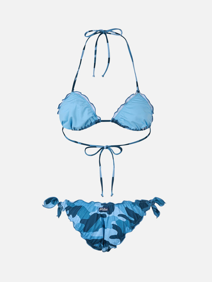Mc2 Saint Barth Woman Denim Camouflage Triangle Classic Bikini Sarius
