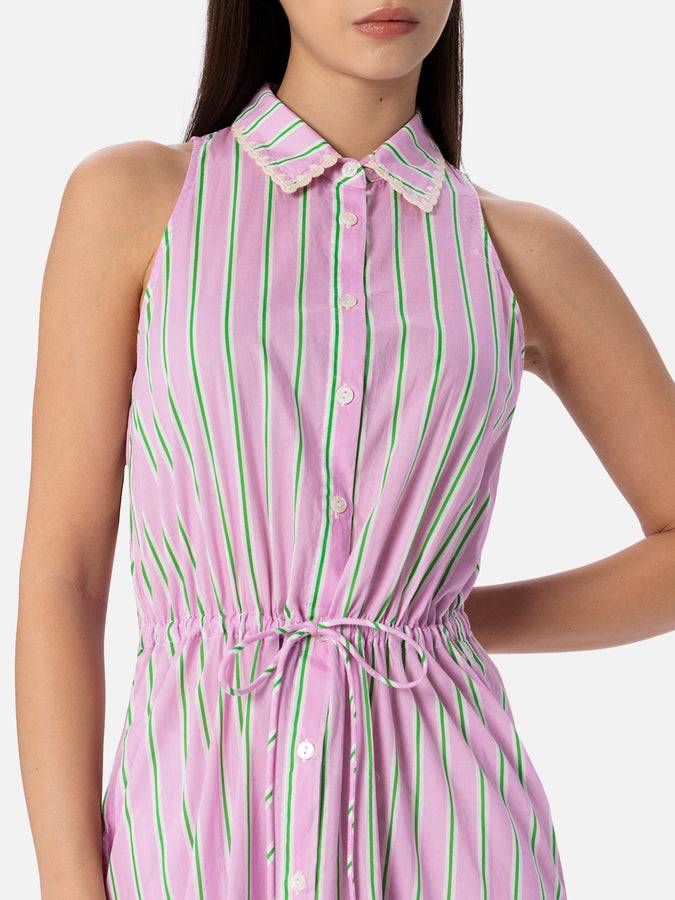 Mc2 Saint Barth Woman Halterneck Dress With Striped Print