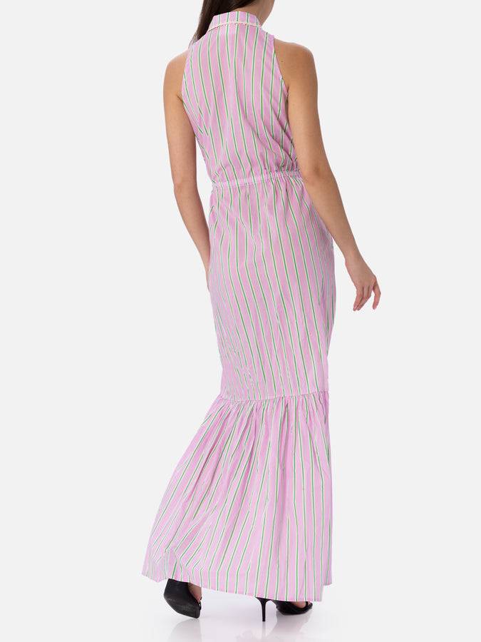 Mc2 Saint Barth Woman Halterneck Dress With Striped Print