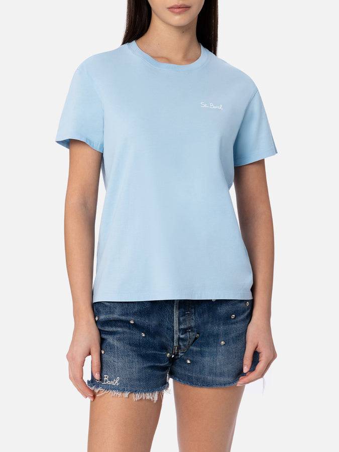 Mc2 Saint Barth Woman Light Blue Cotton Jersey Crewneck T-shirt Emilie
