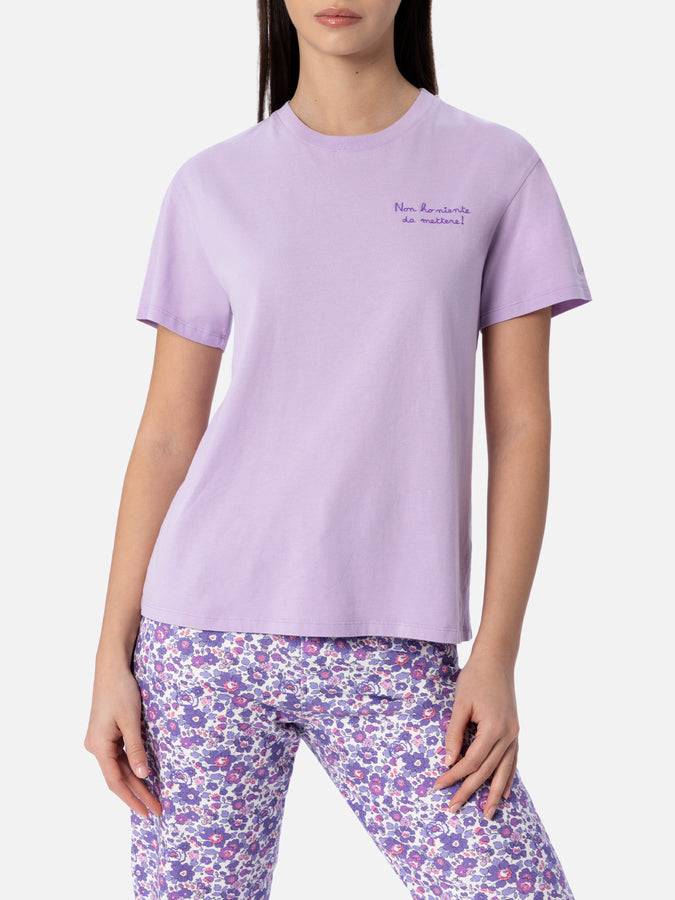 Mc2 Saint Barth Woman Lilac Cotton Jersey Crewneck T-shirt Emilie With Non Ho Niente Da Mettere Embroidery
