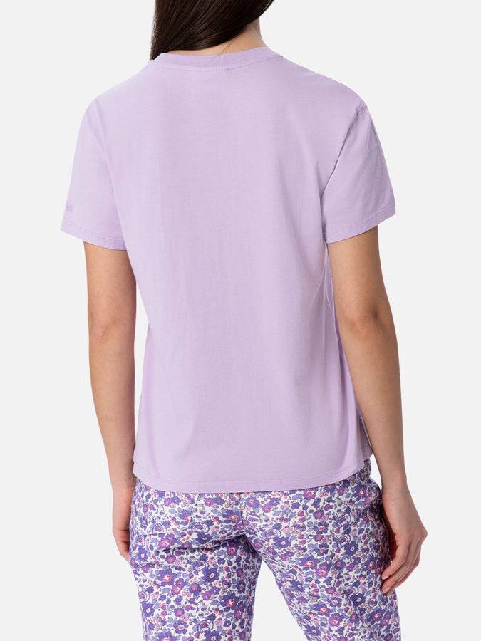 Mc2 Saint Barth Woman Lilac Cotton Jersey Crewneck T-shirt Emilie With Non Ho Niente Da Mettere Embroidery