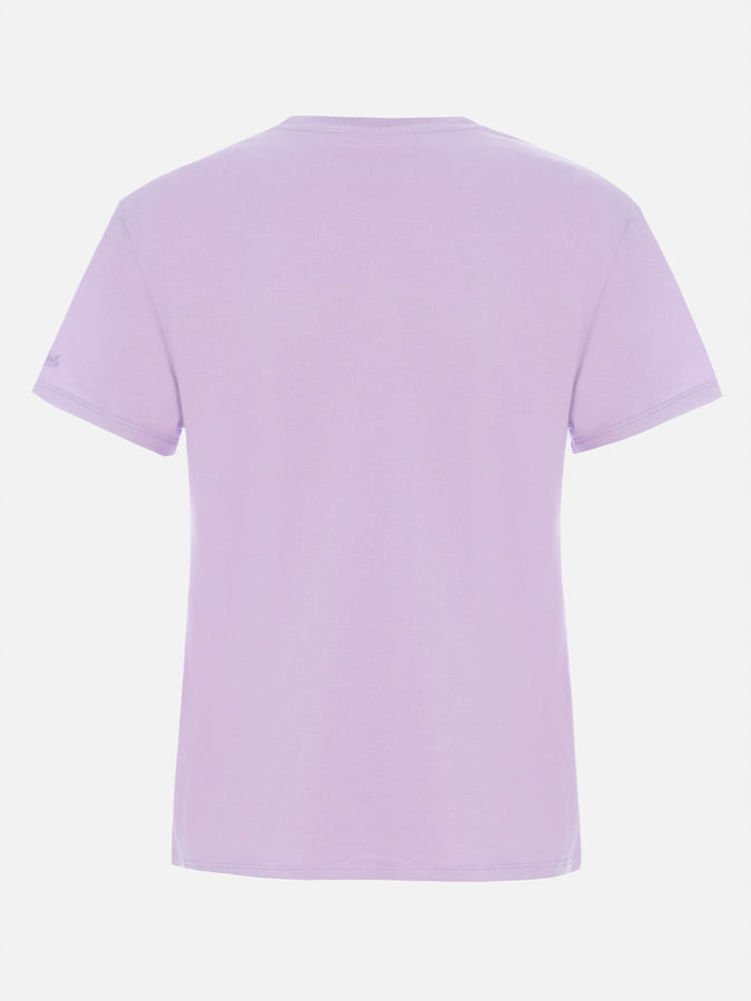 Mc2 Saint Barth Woman Lilac Cotton Jersey Crewneck T-shirt Emilie With Non Ho Niente Da Mettere Embroidery