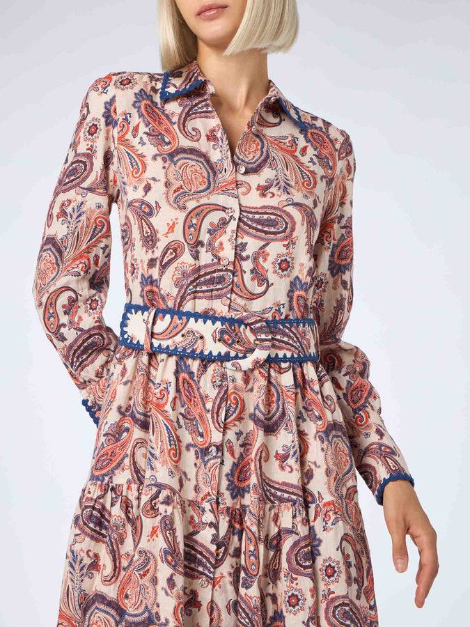 Mc2 Saint Barth Woman Linen Dress Marbella With Paisley Print