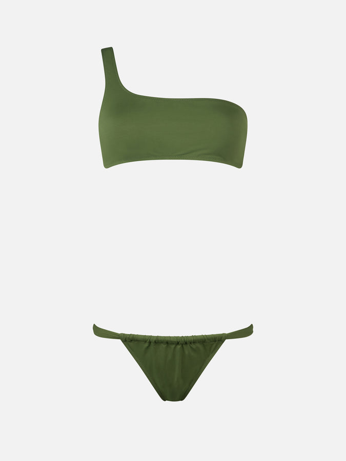 Mc2 Saint Barth Woman Military Green One Shoulder Bralette Bikini Celestine Noelle
