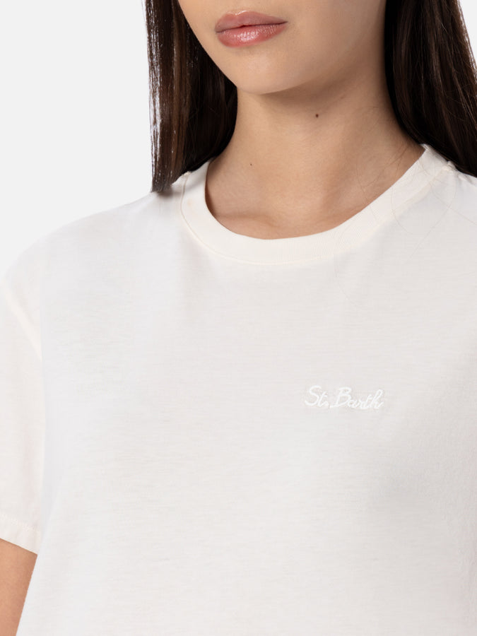 Mc2 Saint Barth Woman Off-white Cotton Jersey Crewneck T-shirt Emilie