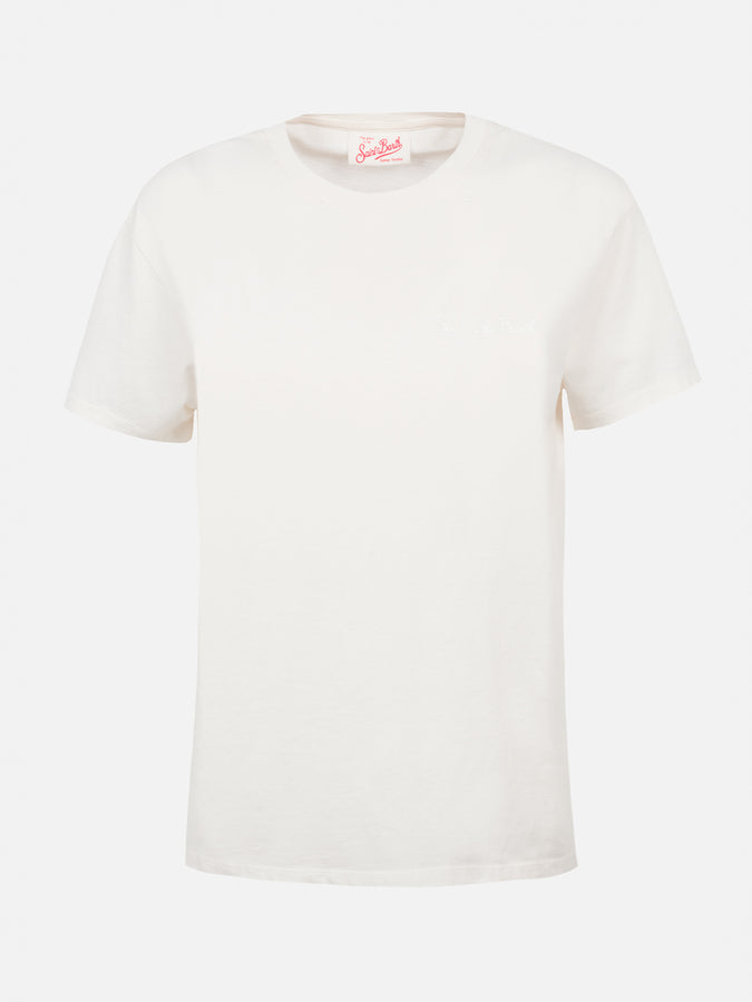 Mc2 Saint Barth Woman Off-white Cotton Jersey Crewneck T-shirt Emilie