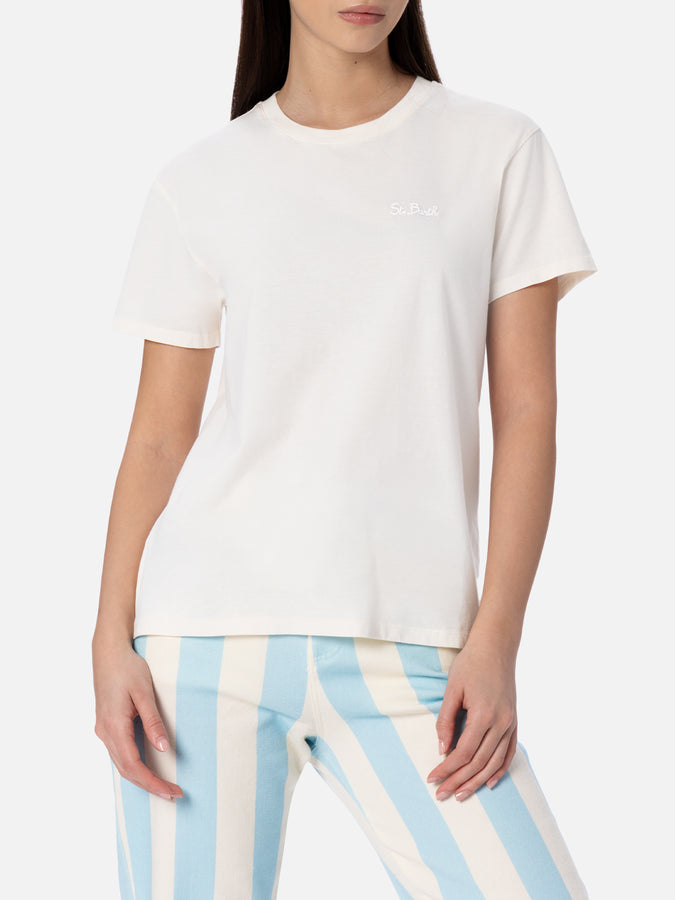 Mc2 Saint Barth Woman off-white cotton jersey crewneck t-shirt Emilie