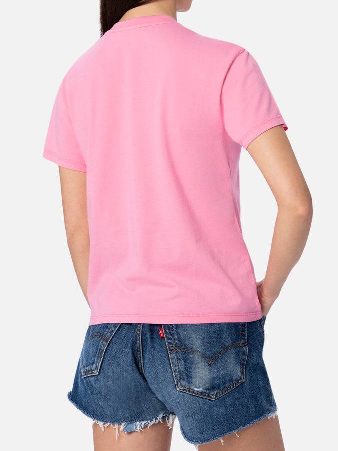 Mc2 Saint Barth Woman Pink Cotton Jersey Crewneck T-shirt Emilie With Bollicine, Please Embroidery