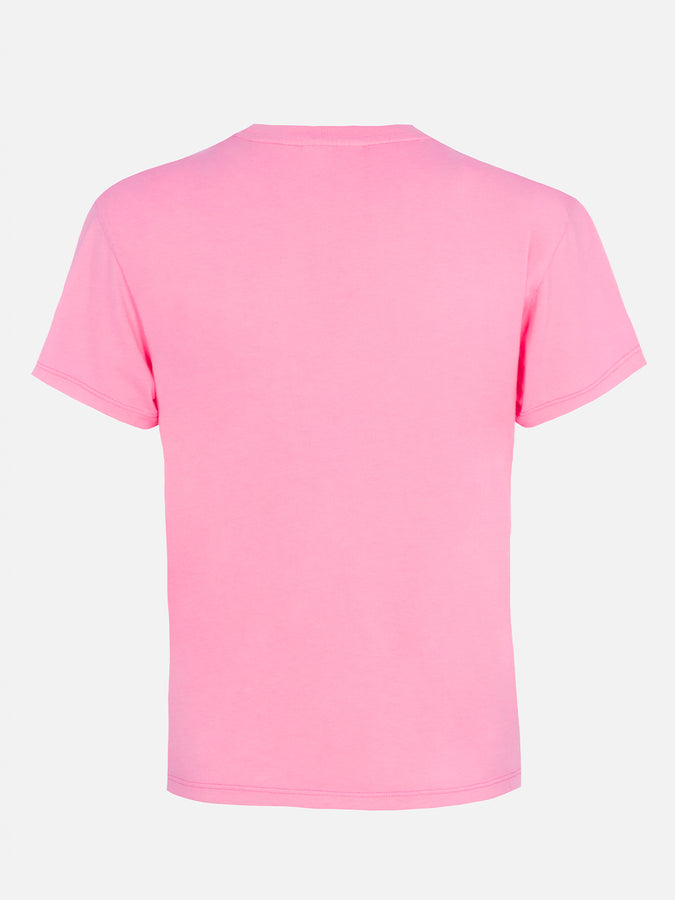 Mc2 Saint Barth Woman Pink Cotton Jersey Crewneck T-shirt Emilie With Bollicine, Please Embroidery