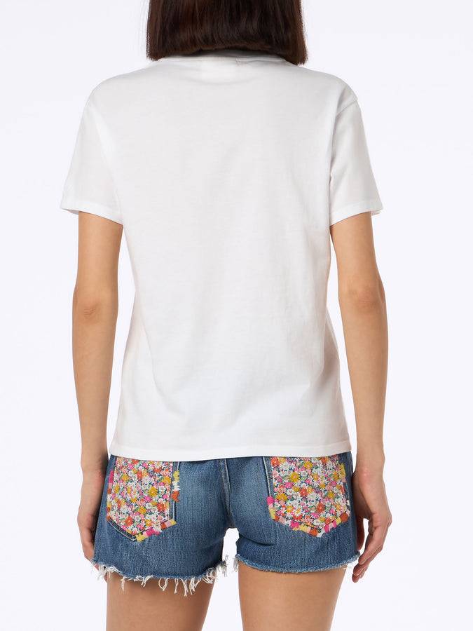 Mc2 Saint Barth Woman Pink Cotton Jersey Crewneck T-shirt Emilie With Snoopy St. Barth Tennis Team Embroidery | SNOOPY PEANUTS SPECIAL EDITION