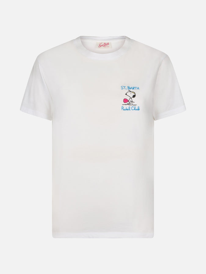 Mc2 Saint Barth Woman Pink Cotton Jersey Crewneck T-shirt Emilie With Snoopy St. Barth Padel Club Embroidery | SNOOPY PEANUTS SPECIAL EDITION
