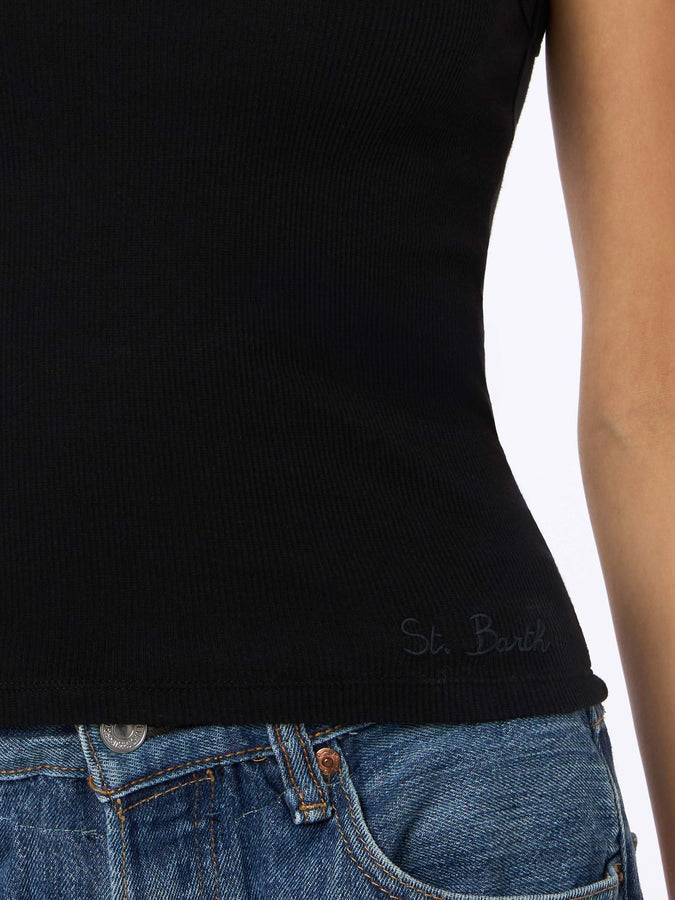 Mc2 Saint Barth Woman Rib-knit Black Cotton Tank Top