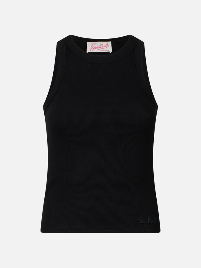 Mc2 Saint Barth Woman Rib-knit Black Cotton Tank Top