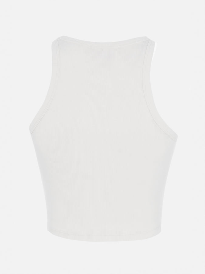 Mc2 Saint Barth Woman Rib-knit Cotton Crop Tank With Saint Barth Beach Club Embroidery