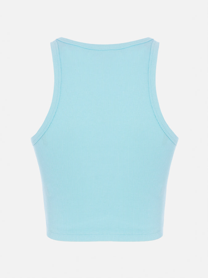 Mc2 Saint Barth Woman Rib-knit Cotton Crop Tank With Saint Barth Beach Club Embroidery