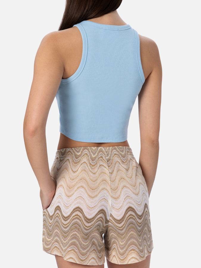 Mc2 Saint Barth Woman Rib-knit Cotton Crop Tank With Saint Barth Beach Club Embroidery