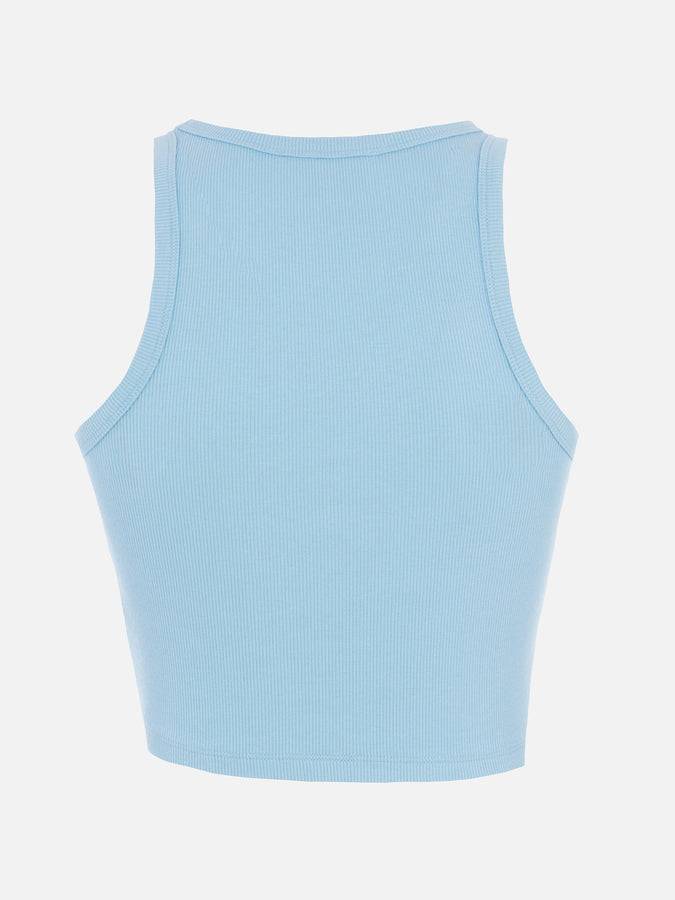 Mc2 Saint Barth Woman Rib-knit Cotton Crop Tank With Saint Barth Beach Club Embroidery