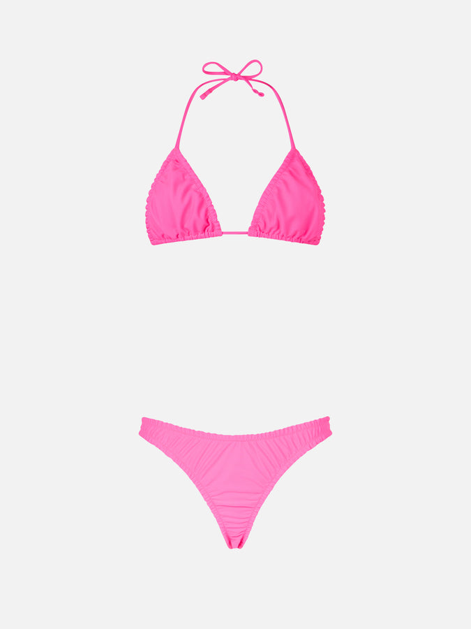 Mc2 Saint Barth Woman Ruffled Fluo Pink Triangle Bikini Nilly Nalu