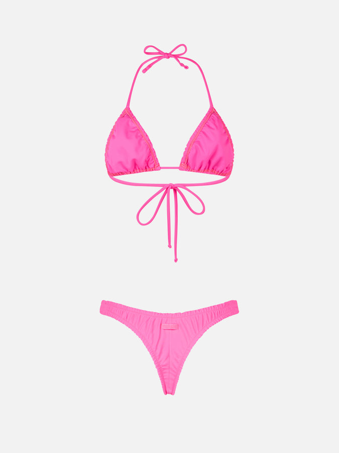 Mc2 Saint Barth Woman Ruffled Fluo Pink Triangle Bikini Nilly Nalu