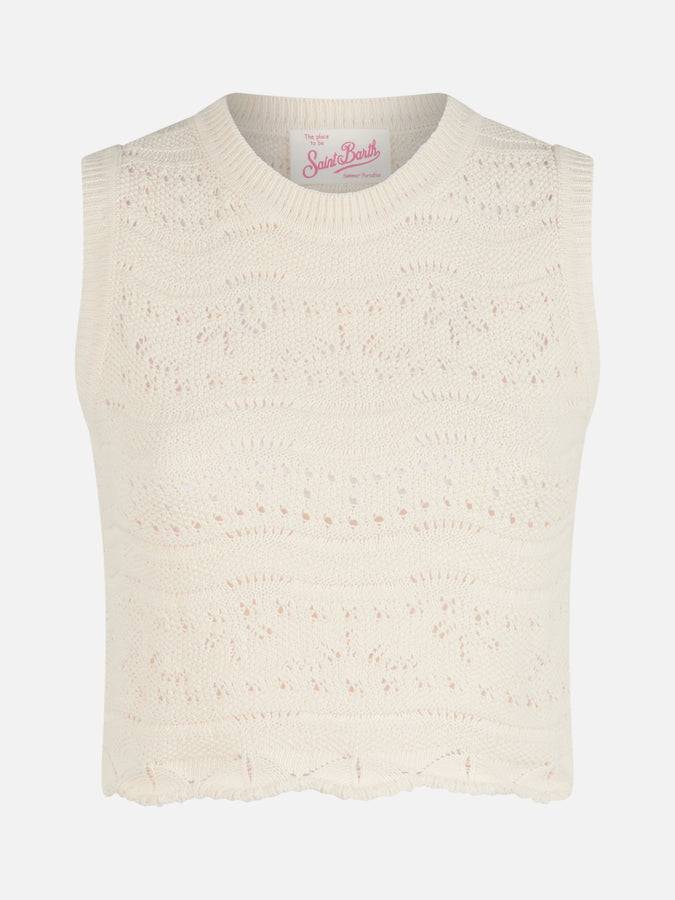 Mc2 Saint Barth Woman Sleeveless Cotton Knit Top Peach